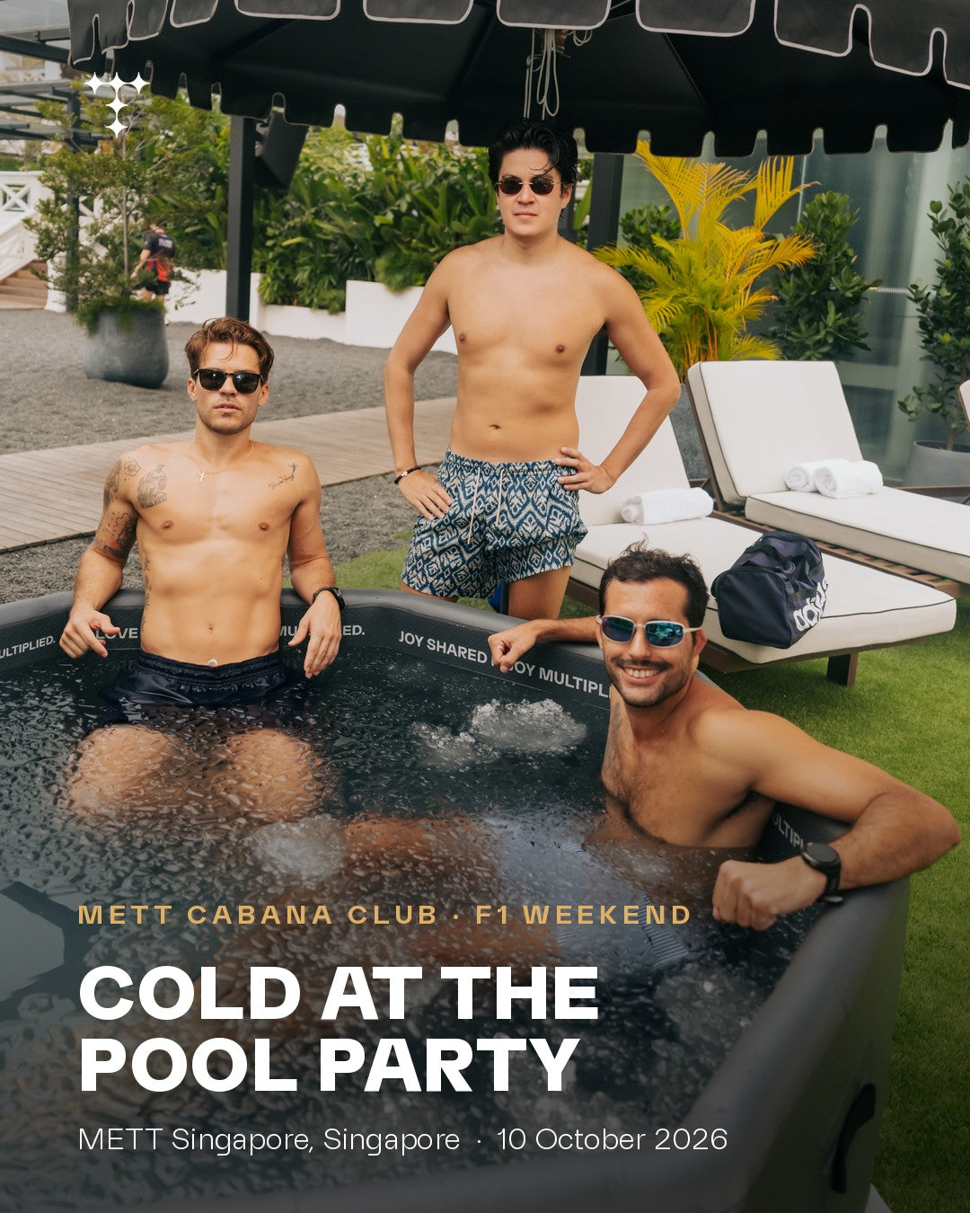 Three guests in the TUNDRA Oasis ice bath at Cabana Club, METT Singapore, 10 October 2026