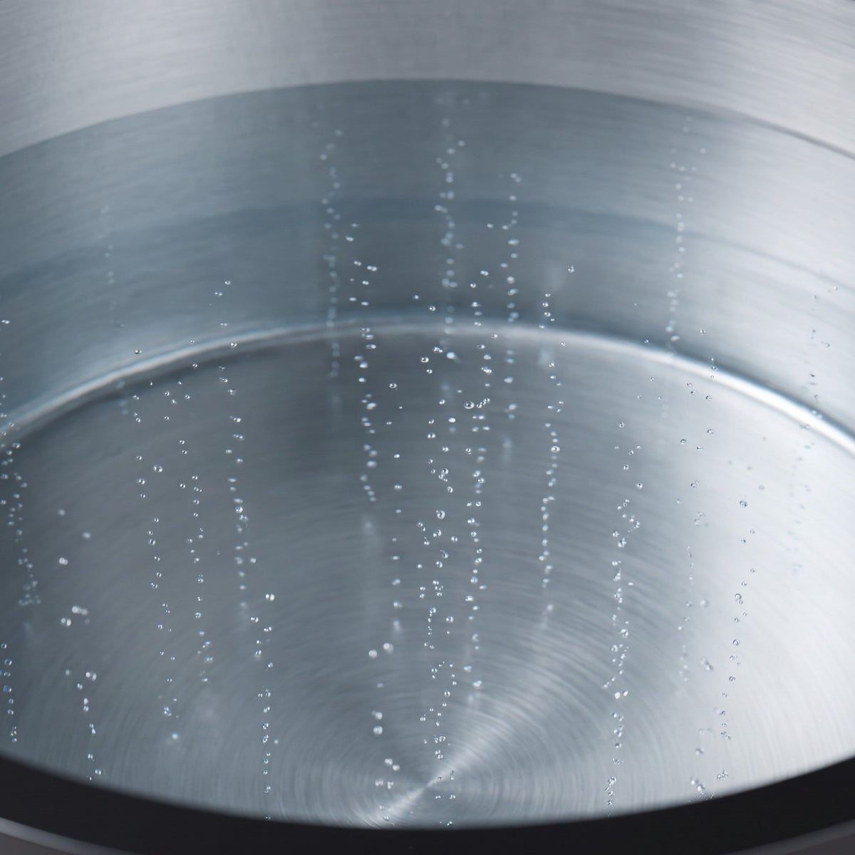 Clear, ozone-sanitised water inside a stainless steel plunge