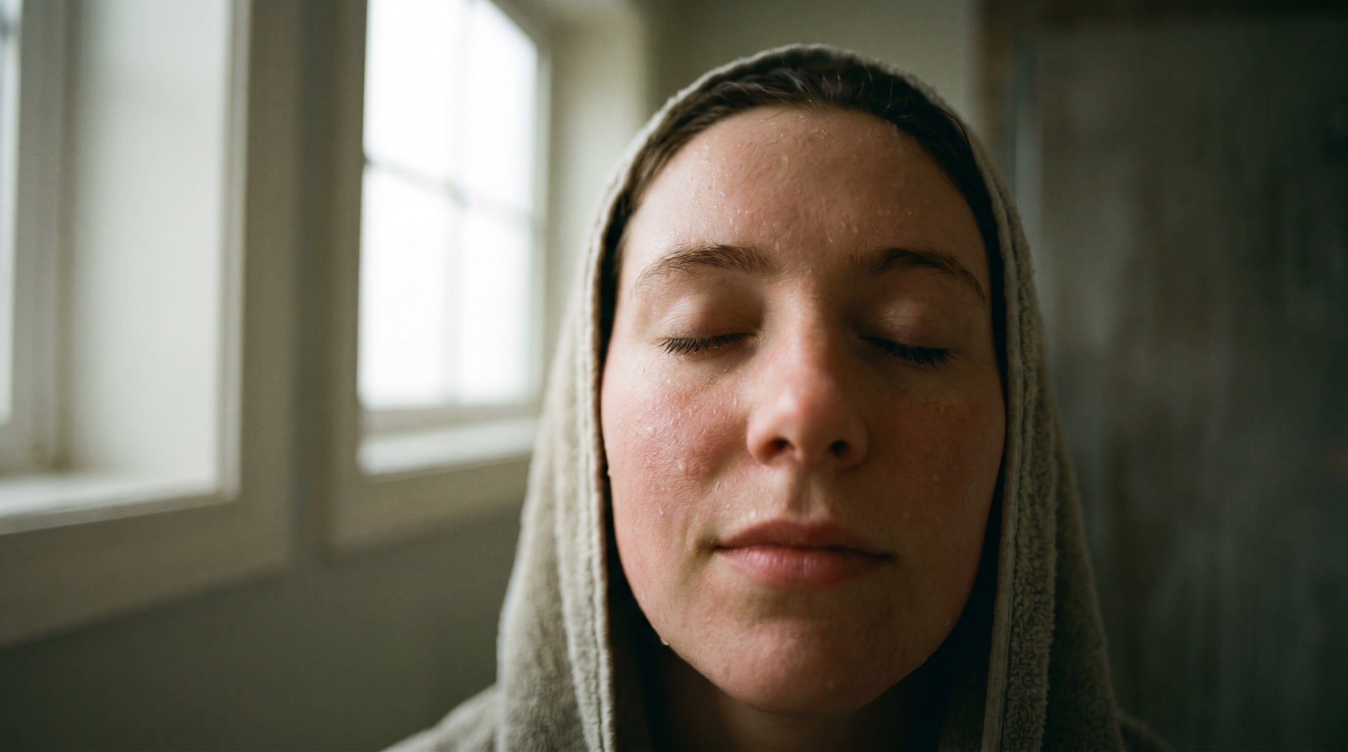 A calm moment of breath after a cold plunge