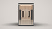 The TUNDRA glazed infrared sauna, front view: fully glazed front with centre door, hemlock interior