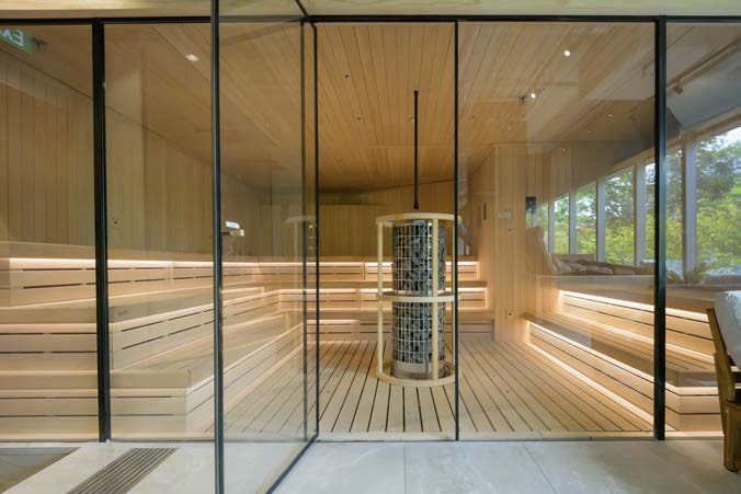 Glass-fronted Finnish sauna at Sochill Bath Club