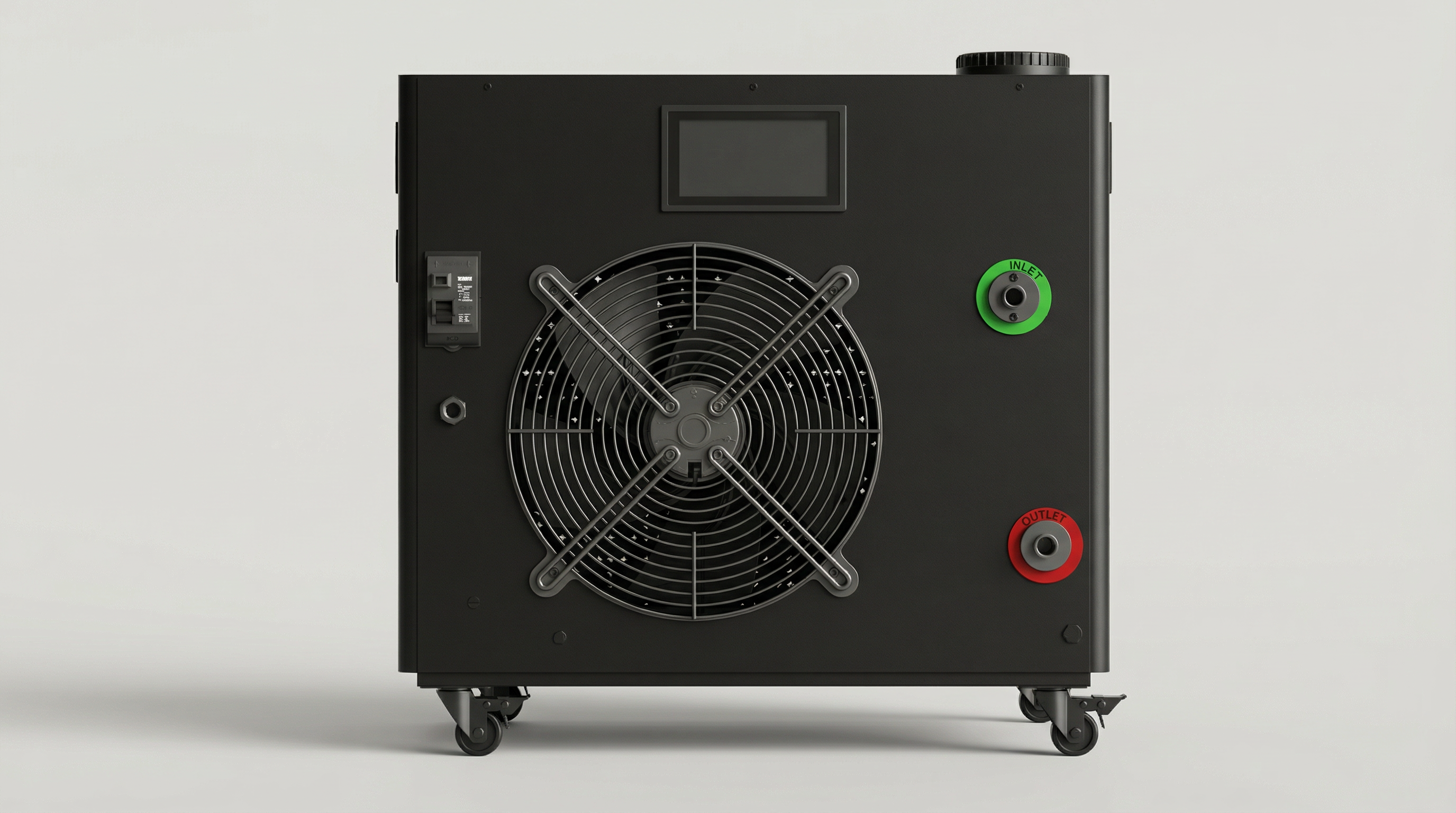 Rear view of TUNDRA Borealis ice bath chiller showing cooling fan, water inlet and outlet connections