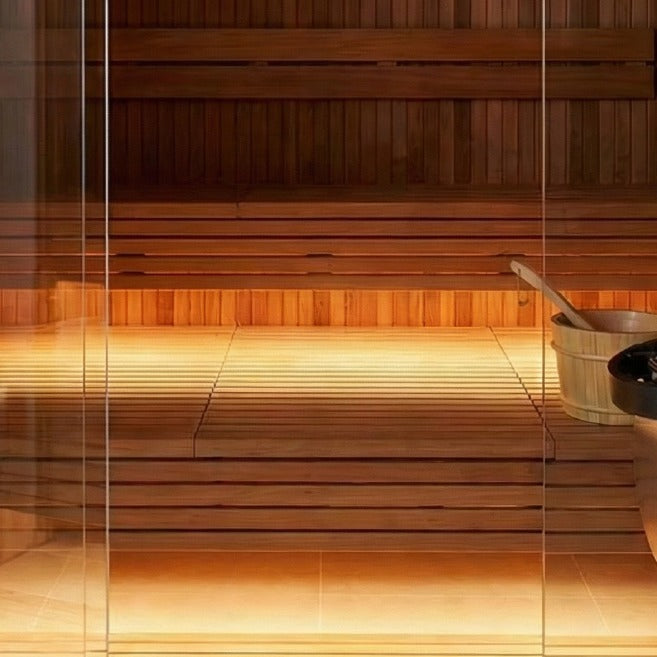 Integrated LED bench lighting in the TUNDRA Haven sauna