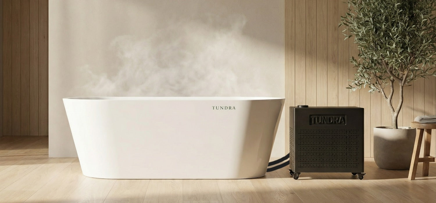 Tundra Ice Bath Borealis system with water resistant outdoor proof housing shown in premium indoor outdoor setting